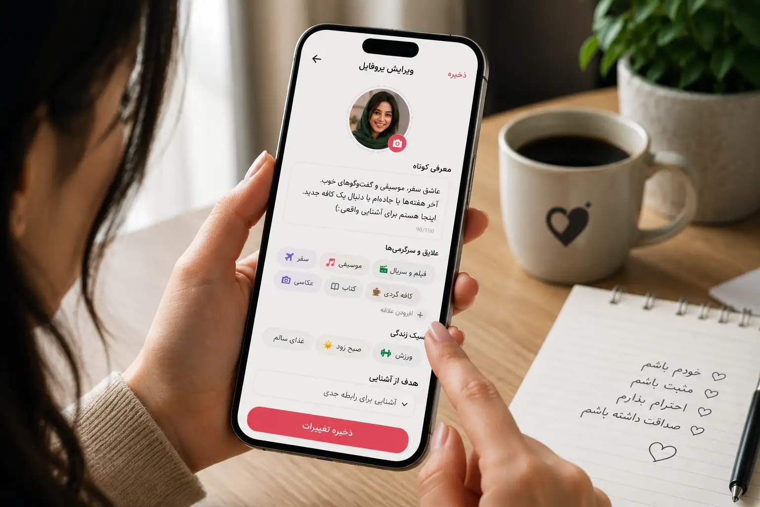 تکمیل اطلاعات پروفایل در اپ دوستیابی